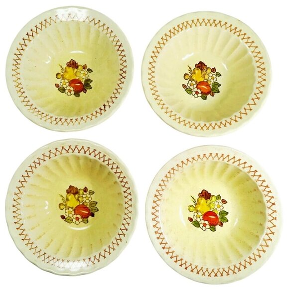 Vernon Ware by Metlox Vintage 1960s Fruit Basket Rimmed Cereal Bowls (Set of 4) - Picture 2 of 5